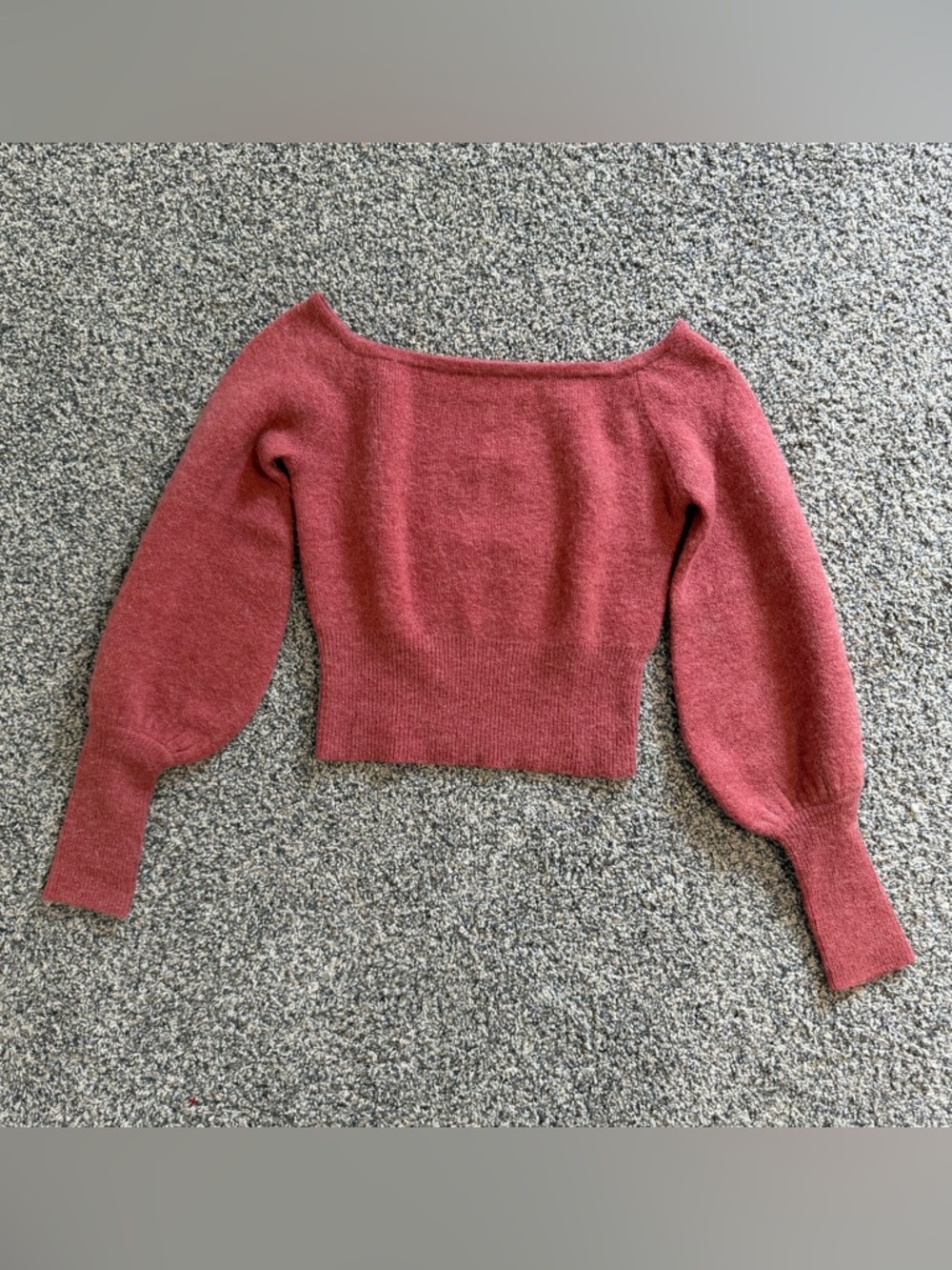 Keepsake Alpaca Wool Blend Long Balloon Sleeve Knit Sweater Boat Neckline Pink